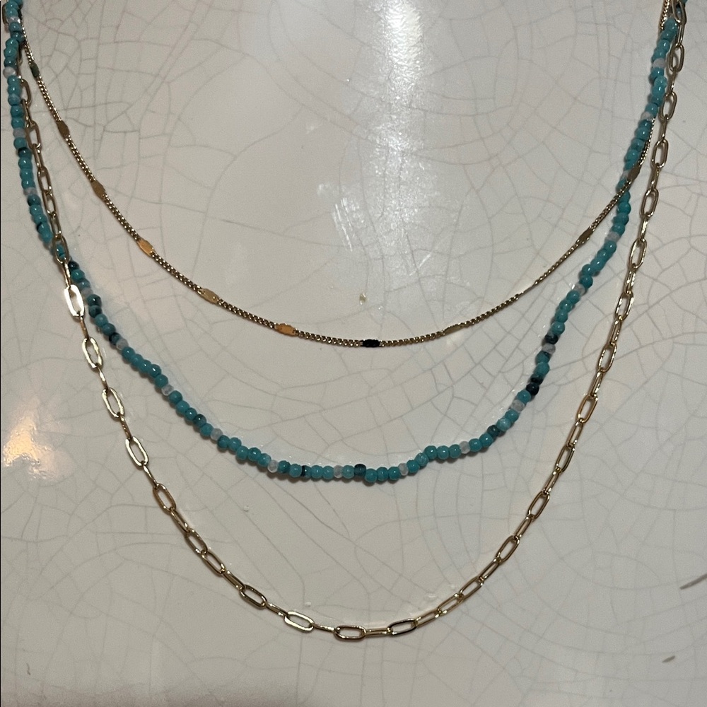 Elegant Gold and Turquoise Layered Necklace - Picture 2 of 4